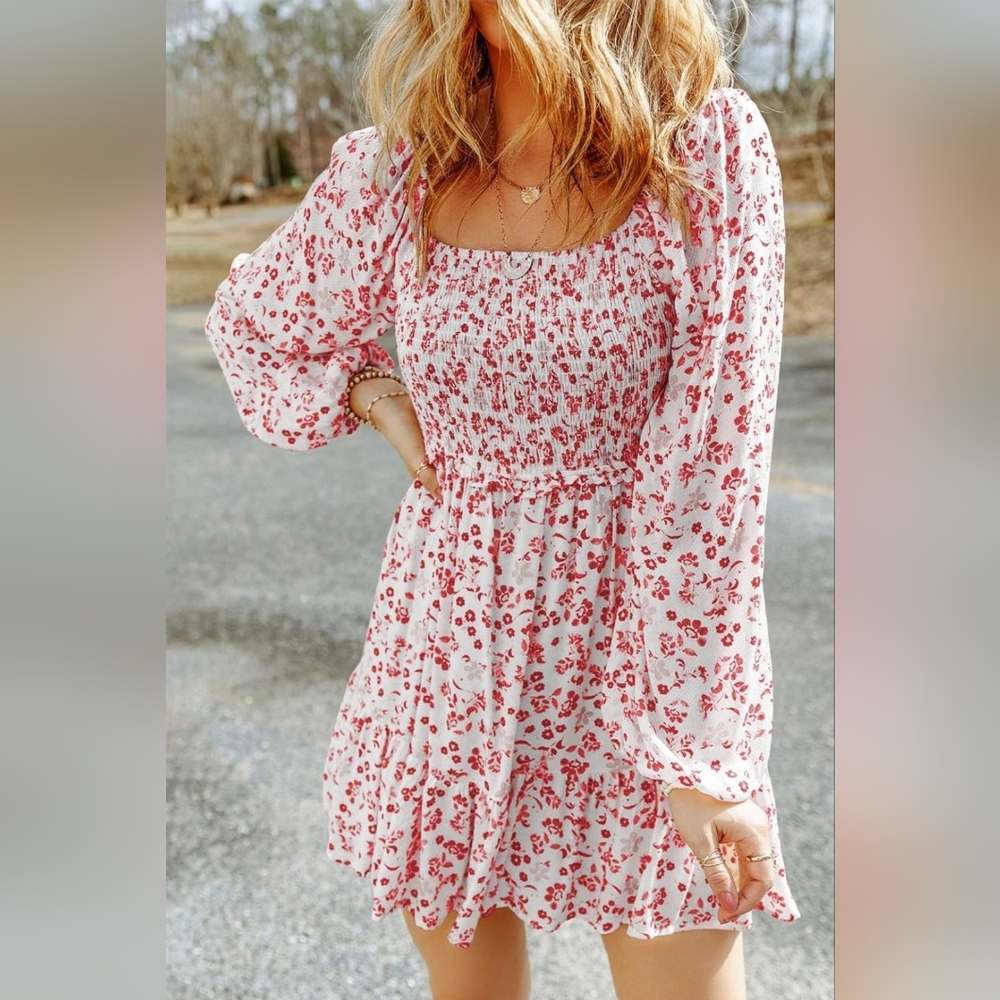 New with tags! Small (4-6) Red & White Floral Long Sleeve Dress